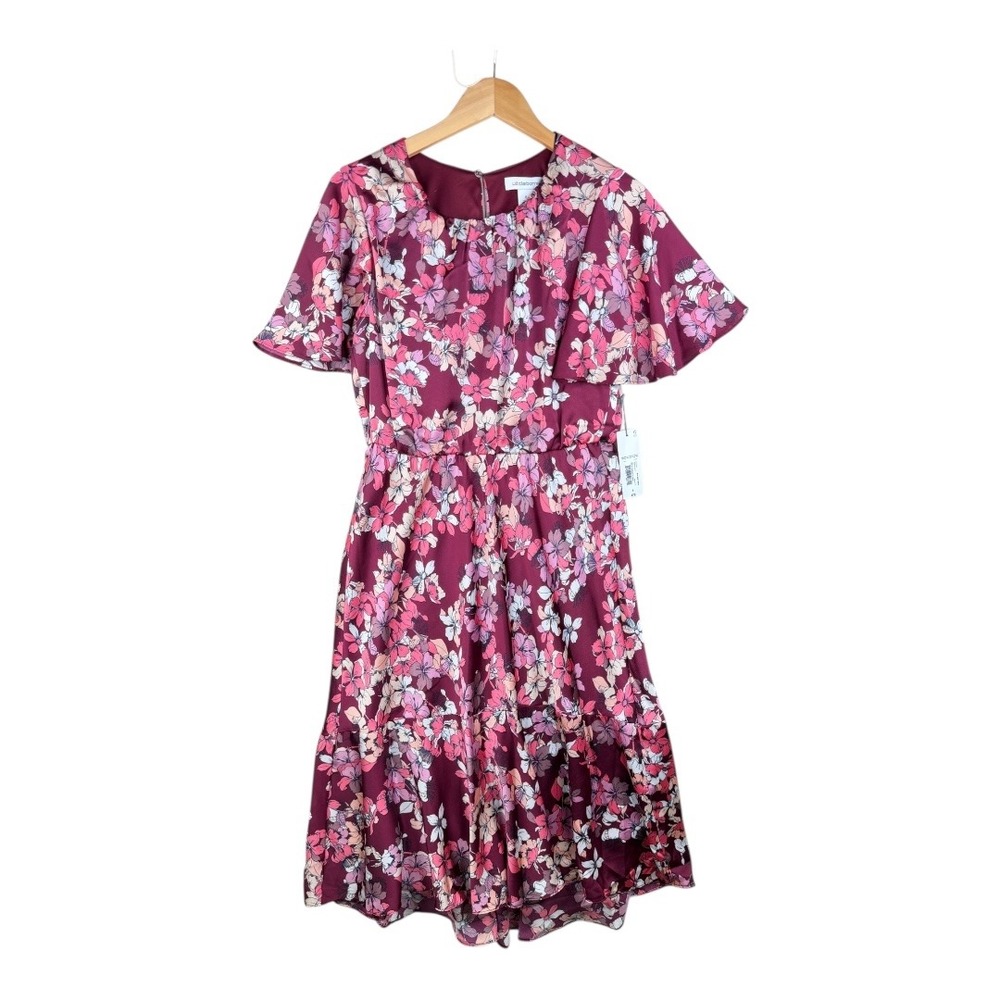 New Liz Claiborne Floral Print Midi Dress size 6 Red/Pink